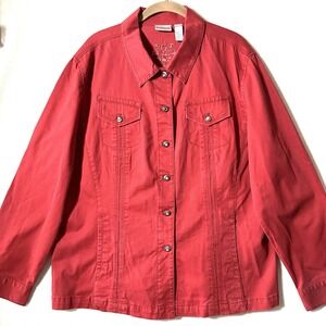 CHICOS NWT Chelsea Cotton Pacie Jacket 3 US 16 XL Fiji Red Button Up Embroidered